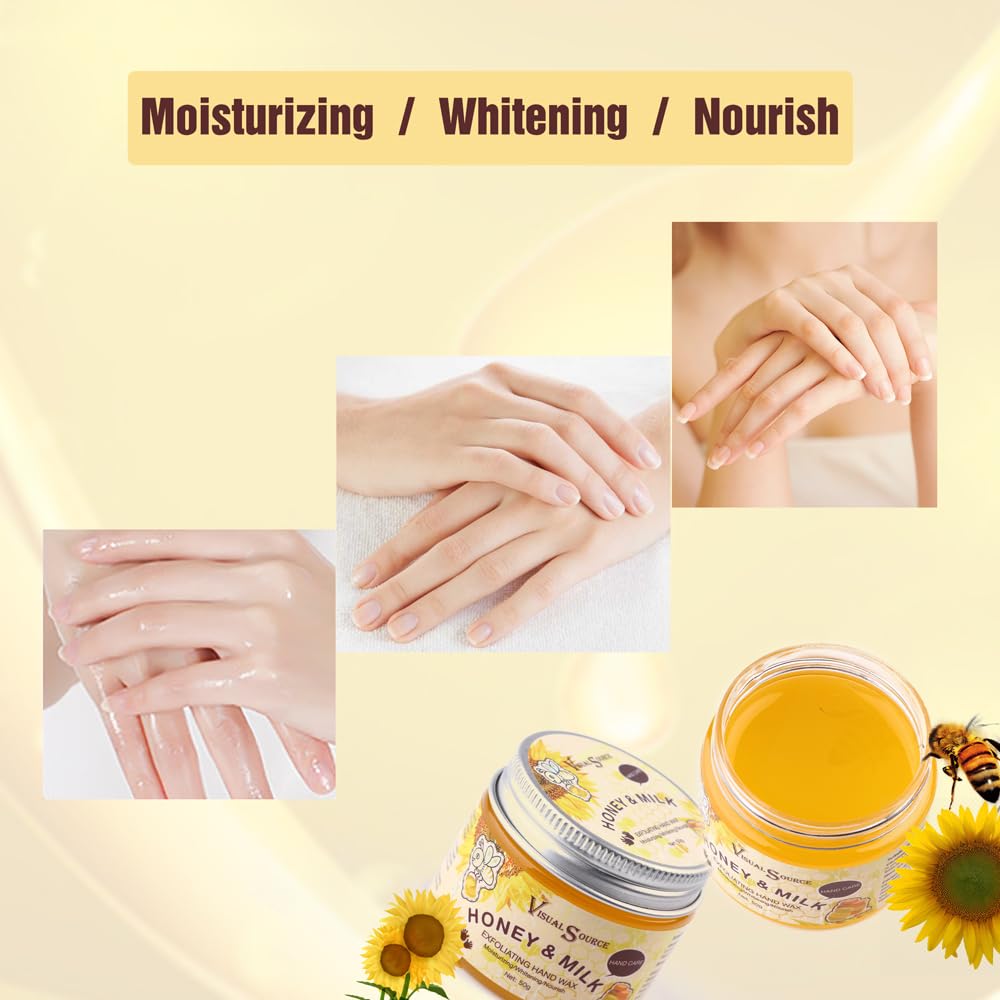 2PCS/Set Honey Milk Hand Wax Mask Moisturizing Paraffin Peel Off Wax Hydrating Nourishing Repair Skin Film Cream Exfoliating Calluses For Cracked,Dry,Aging Hands
