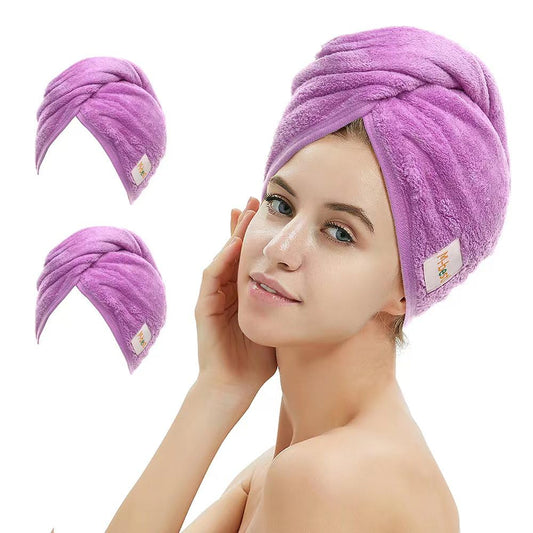 2 Pack Microfiber Hair Towel Wrap,Hair Drying Towel with Button,Absorbent Head Towel to Dry Hair Quickly (Purple)