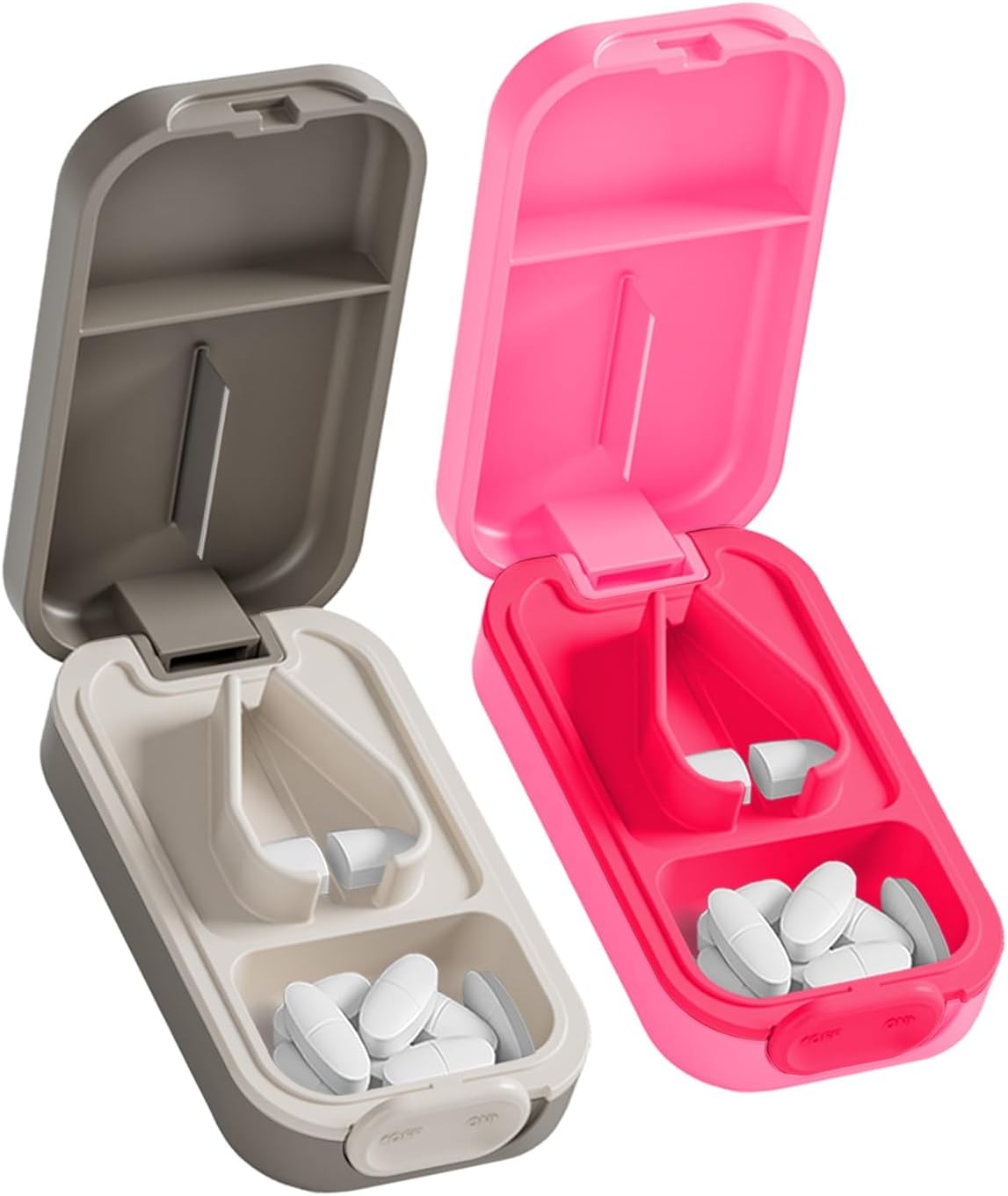 Pill Cutter Splitter for Small or Large Pills with Safety Lock - Accurate and Easy Travel-Friendly Design for Daily Use (Pink+Black)