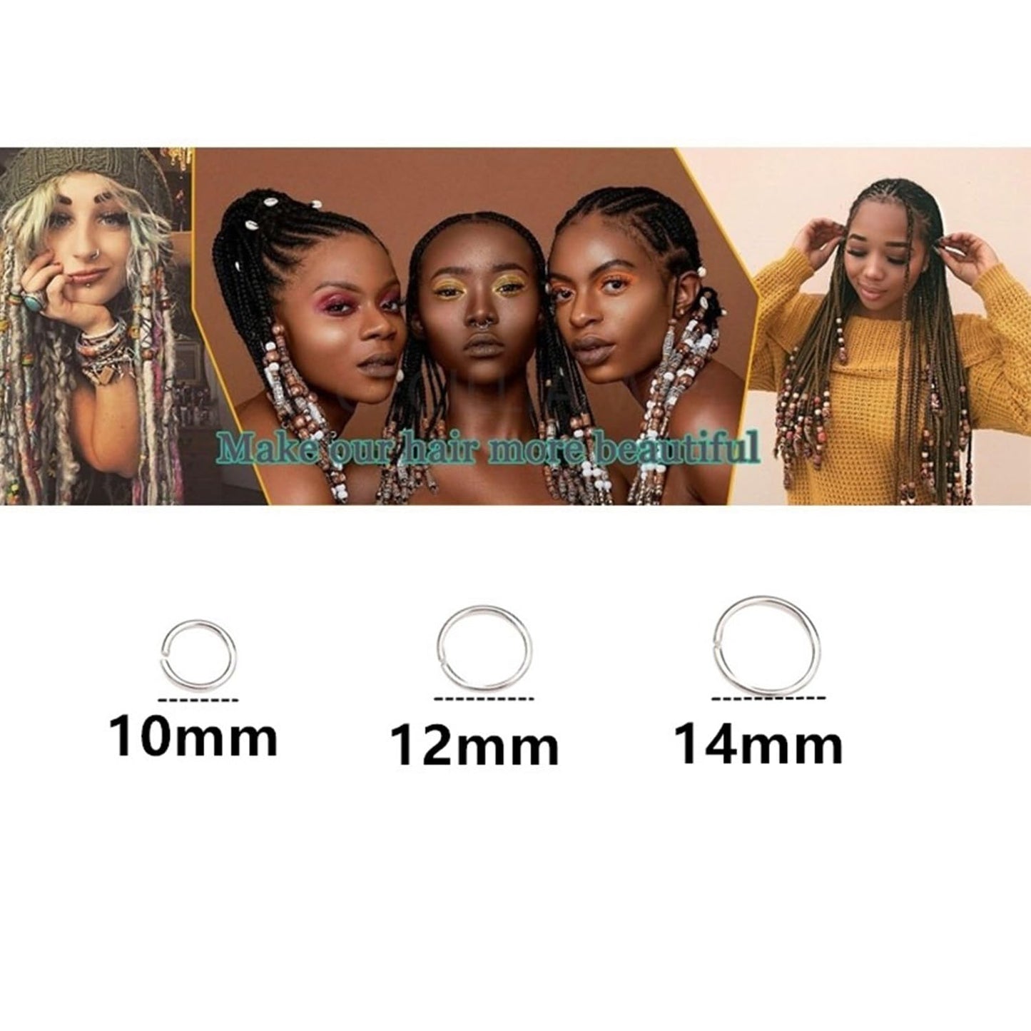 SEVENHEAD 50 Pcs Dreadlock Beads Hair Accessories Circle Rings Adjustable Cuffs Braiding Hair Decoration Clips Metal Hair Decoration for Braids(Gold 1.2mm*16mm)