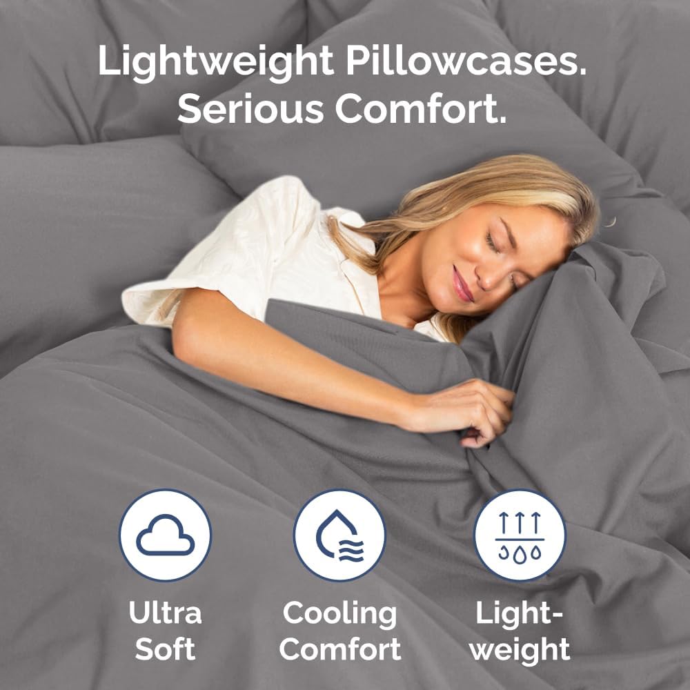 Queen Pillow Cases Set of 2 - Ultra Soft Hotel Quality Pillowcase Covers - Comfy, Cozy & Wrinkle Free - Shrinkage, Stain & Fade Resistant - Machine Washable Pillow Protectors - 2 Piece Set - Dark Grey