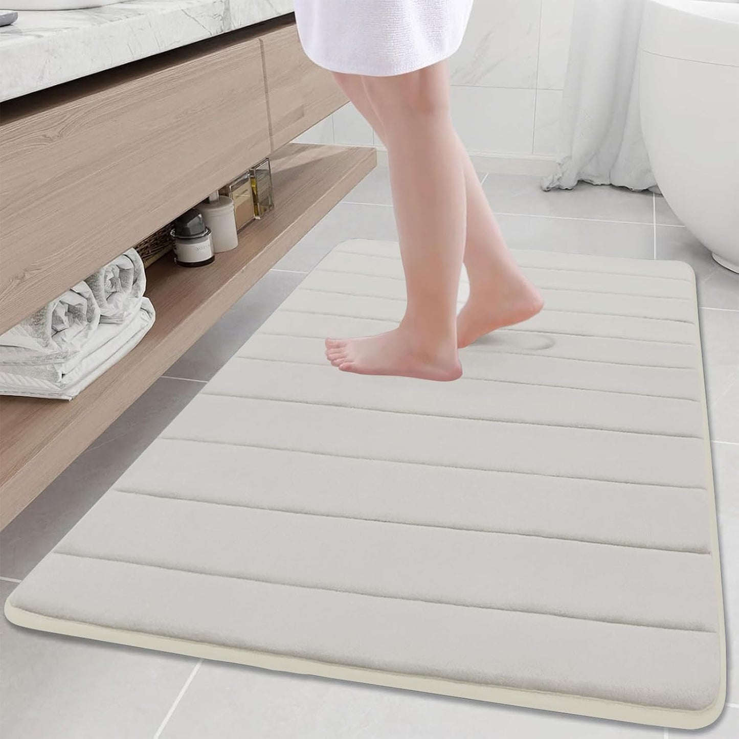 Buganda Memory Foam Bath Mat, 44" x 32", Ultra Soft and Non-Slip Bathroom Rugs, Water Absorbent and Machine Washable Bath Rug for Bathroom, Shower, and Tub, Cream