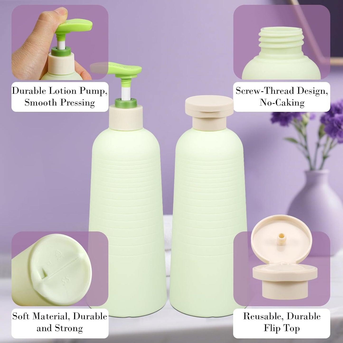 16.9oz Travel Shampoo Bottle with Flip Cap, Refillable Plastic Pump Bottles Dispenser for Soap, Shampoo, Lotions, Liquid Body Wash, Creams and Massage Oil (2Pack, 16.9oz/500ml)