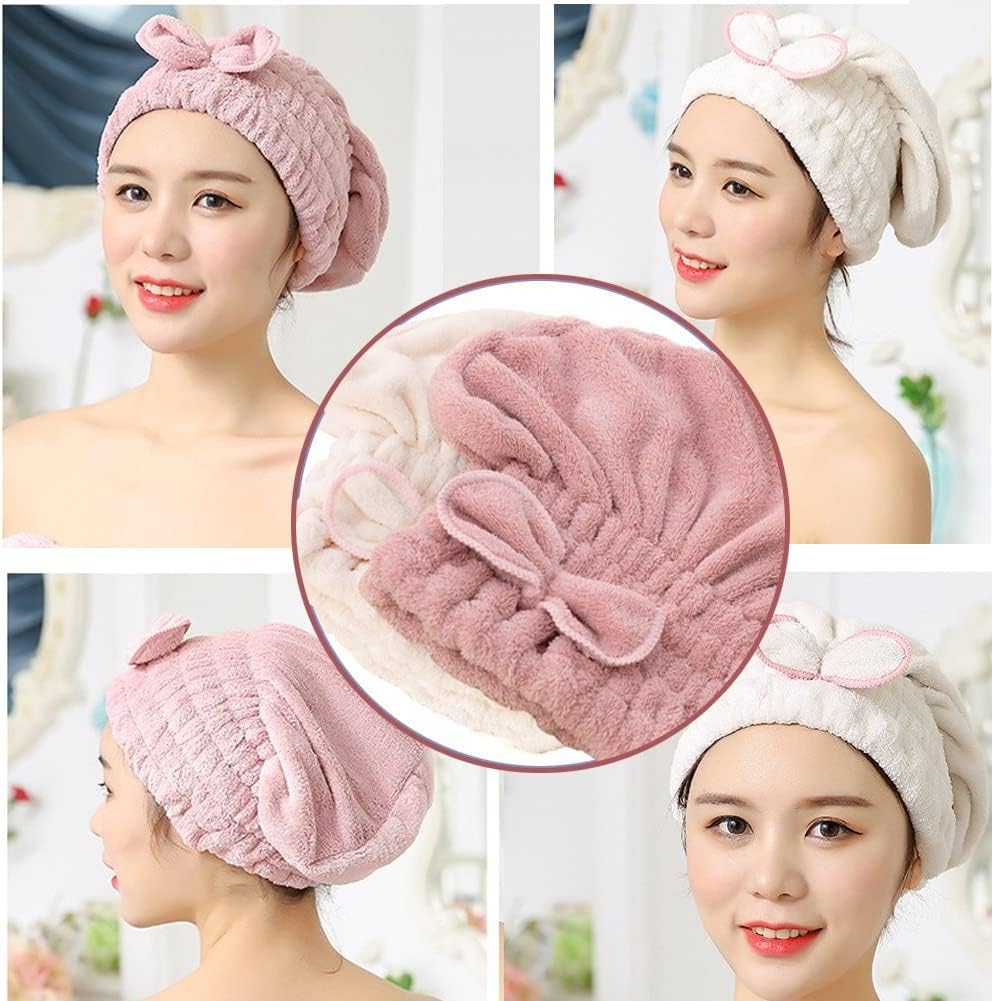 Jseng 2PC Microfiber Hair Drying Caps, Extrame Soft & Ultra Absorbent, Fast Drying Hair Turban Wrap Towels Thick Fluffy Shower Cap for Girls and Women