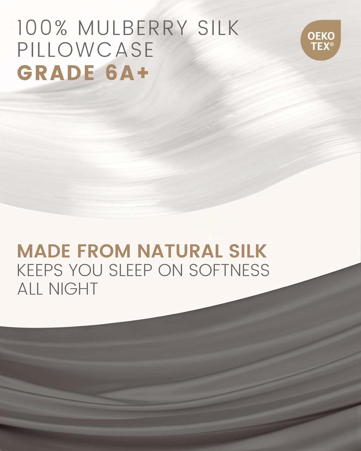 THXSILK Set of 2 100% Mulberry Silk Pillowcases for Hair and Skin, Both Sides 19 Momme Pure Natural Silk Pillowcase, Soft Breathable Zipper Pillow Cases Queen Size 20"x30", Dark Grey