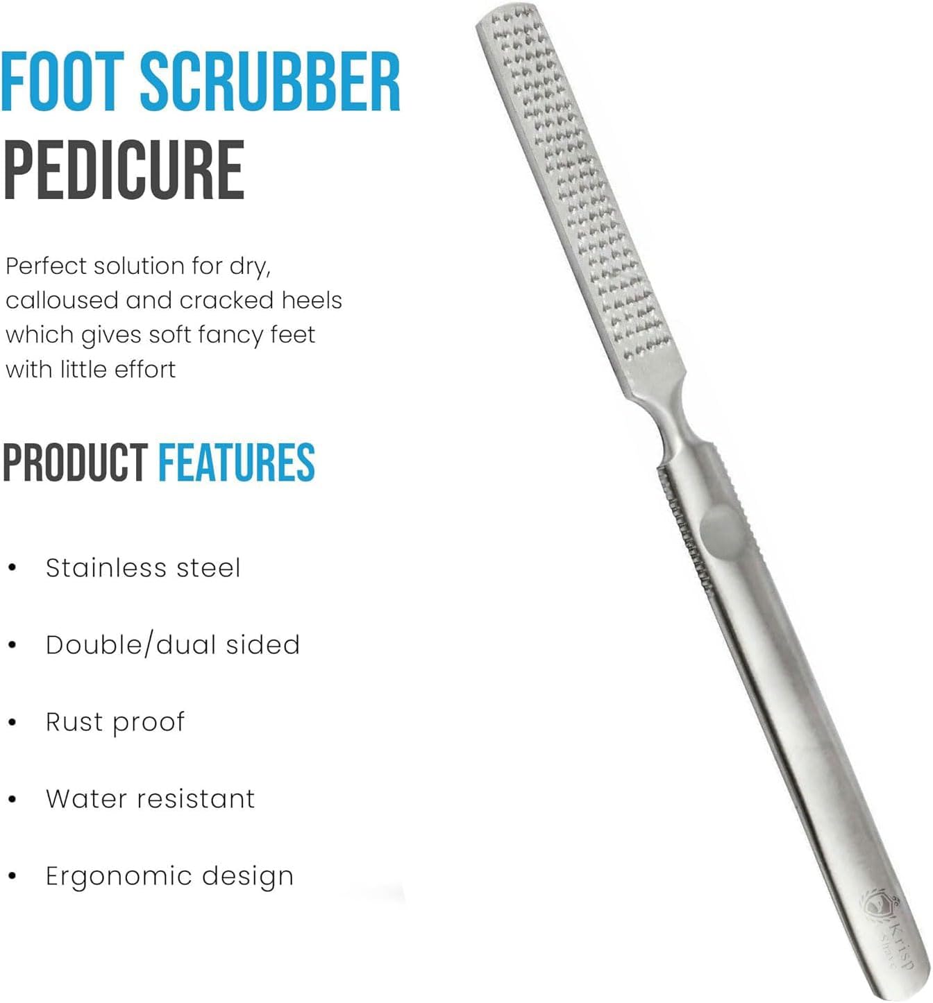 Foot Rasp Foot File Callus Remover Professional 7” Corn Removers for Toes Foot Care Pumice Pedicure Tool to Remove Hard Skin Wet Dry Callus Shaver for Feet, Colossal Stainless Steel by Krisp Beauty