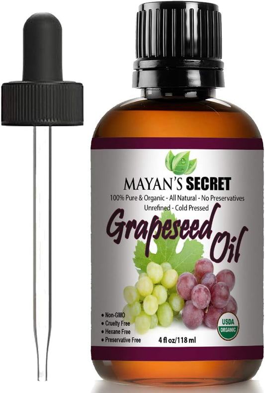 USDA Certified Organic GRAPESEED Oil Anti-Aging MOISTURIZER - Facial Cleanser | Unrefined, Cold Pressed | Essential to Reduce Skin Wrinkles and Stretch Marks | Dandruff Remover