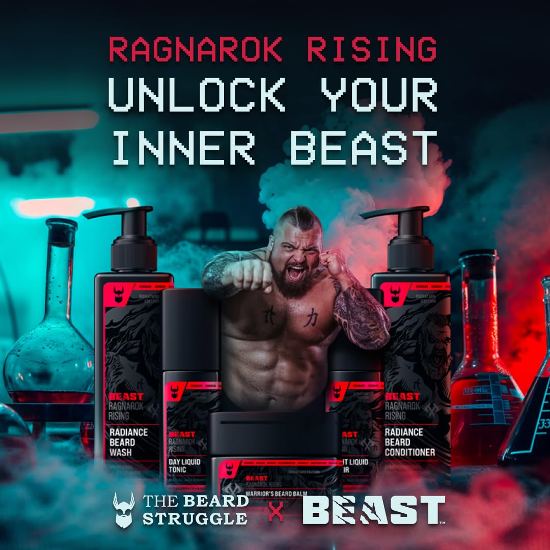 The Beard Struggle The Beast Line Beard Growth Oil for Men Ragnarok Rising Eddie Hall Beast Line - Signature Edition - Night Liquid Elixir Beard Oil & Beard Softner 1 fl oz