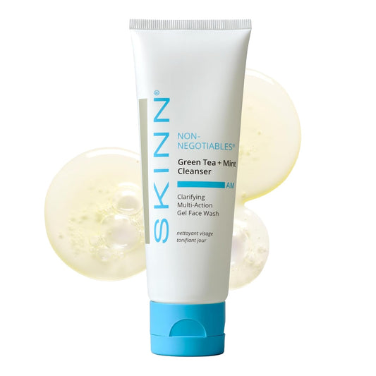 SKINN Daily Morning Face Wash, Green Tea + Mint Cleanser, 4oz - Gentle Exfoliating Facial Cleanser for All Skin Types - Formulated with Antioxidant & Botanical Oils & Salicylic Acid