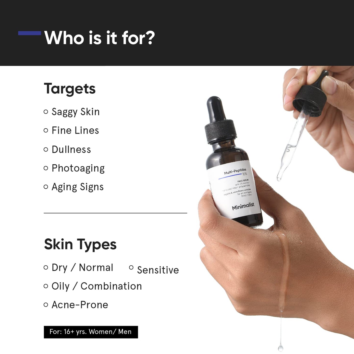 Minimalist Multi Peptide Night Face Serum for Anti Aging with Collagen Boosting | Reduces Wrinkles | Hydrating Serum With 7% Matrixyl 3000 & 3% Bio-Placenta | For Women & Men | 1 Fl Oz / 30 ml