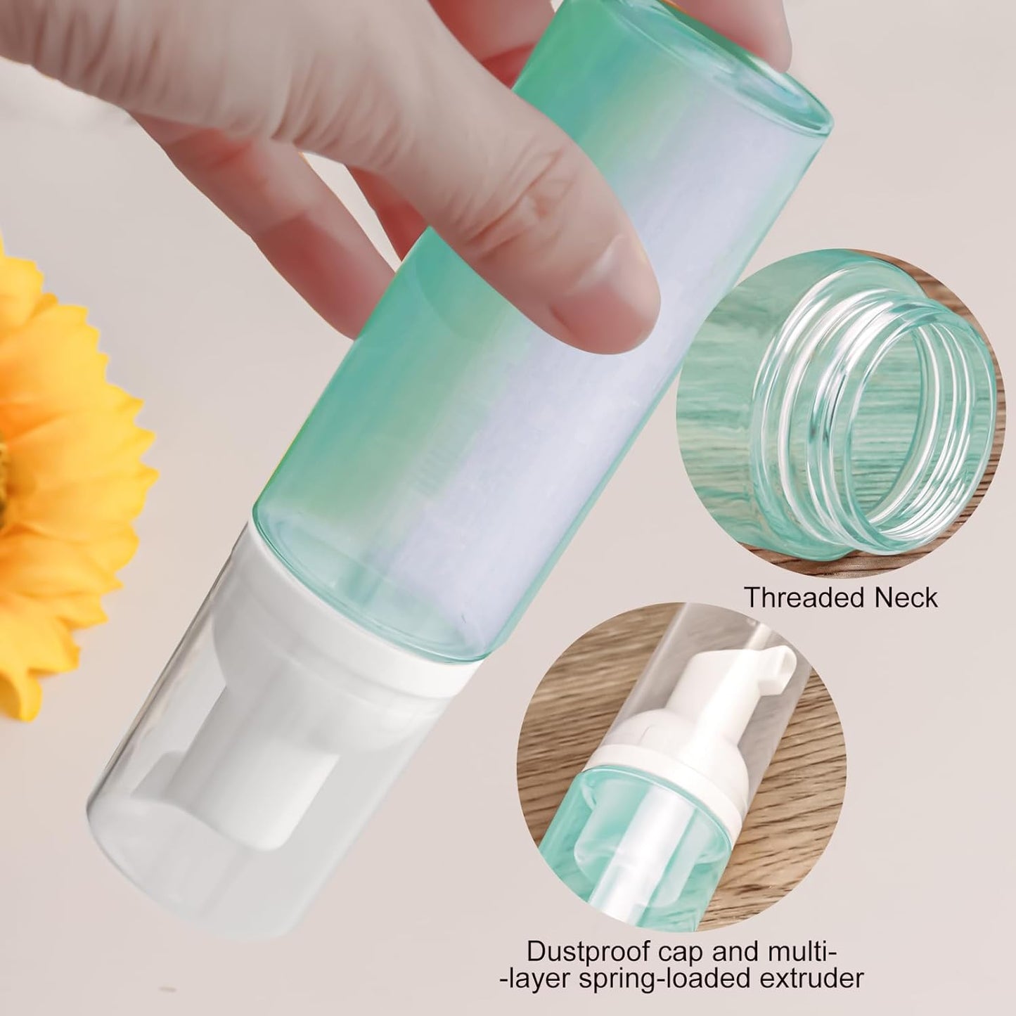 2oz Plastic Foam Pump Bottle, Empty Bottle Travel Foaming Dispenser for Hand Soap, Shampoo (3Pcs, 60ml) (Clear+Green+Pink)