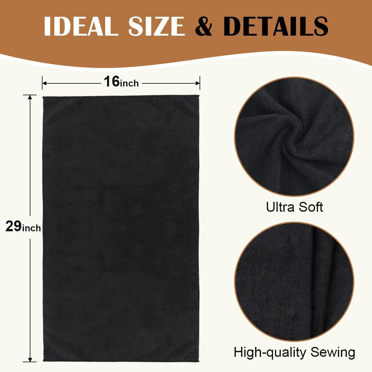 Orighty Salon Towels 24 Pack, Microfiber Hair Salon Towel 16 x 29 Inch, Super Soft and Absorbent Black Towels for Salon, Hand, Gym, Bath, Spa and Home Hair Care, Not Bleach Proof
