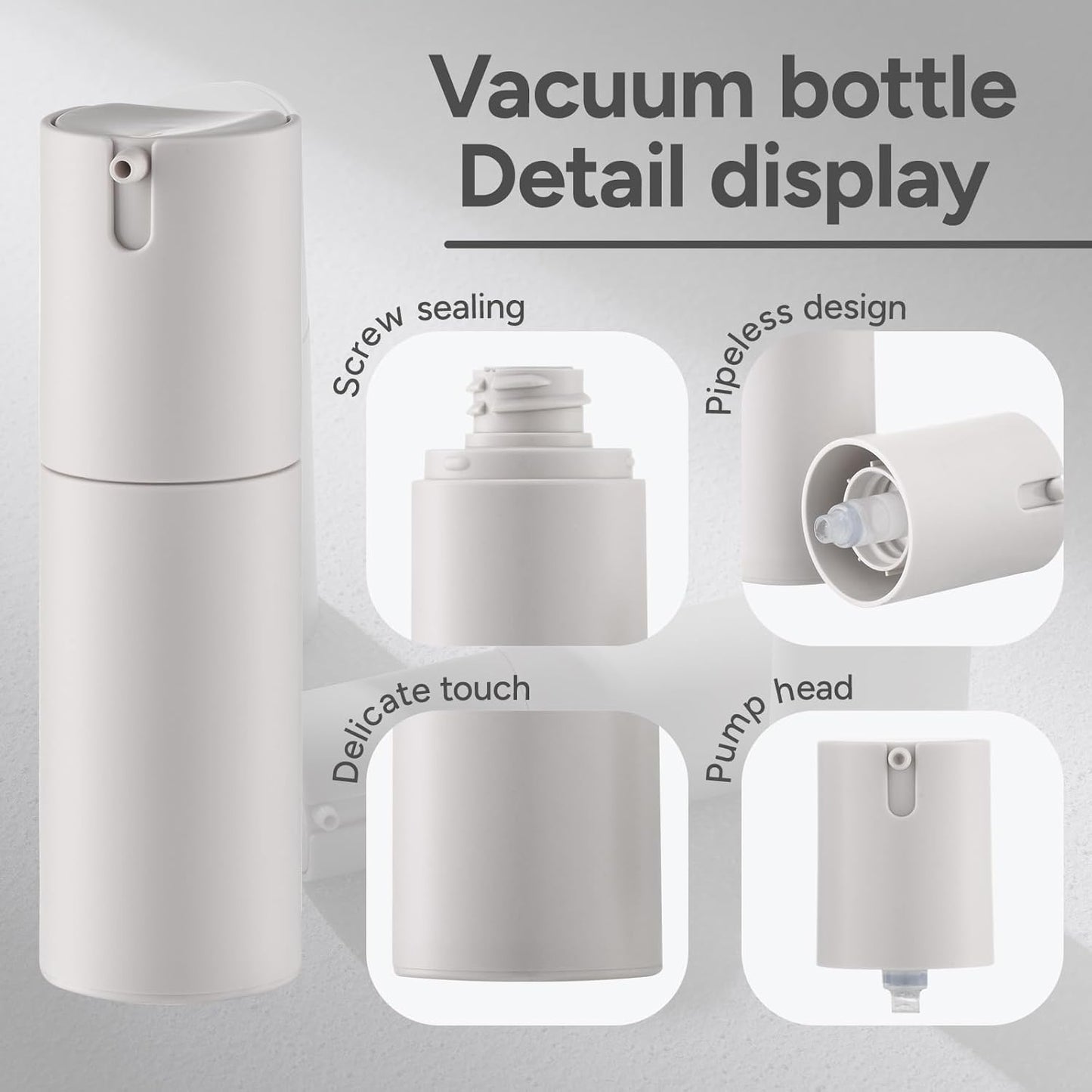 Airless Pump Bottles Travel: Lotion Dispenser for Small Size - Empty Shampoo Containers - Mini Vacuum Jar for Cream - 1 oz Plastic Gray