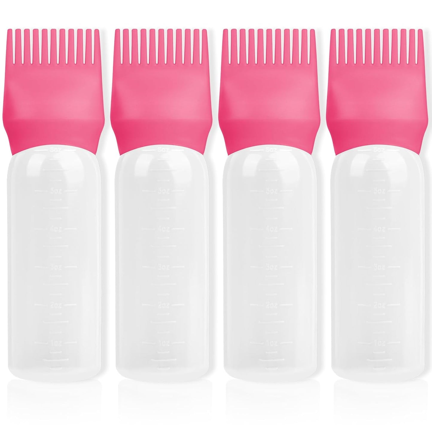 BLAAROOM Root Comb Applicator Bottle 6 Ounce, 4 Pack Hair Oil Applicator Bottle, Hair Dye Bottle Applicator Tools with Hair Oil Dispenser Root Comb Brush for Hair Oiling Applicator - Dark Pink