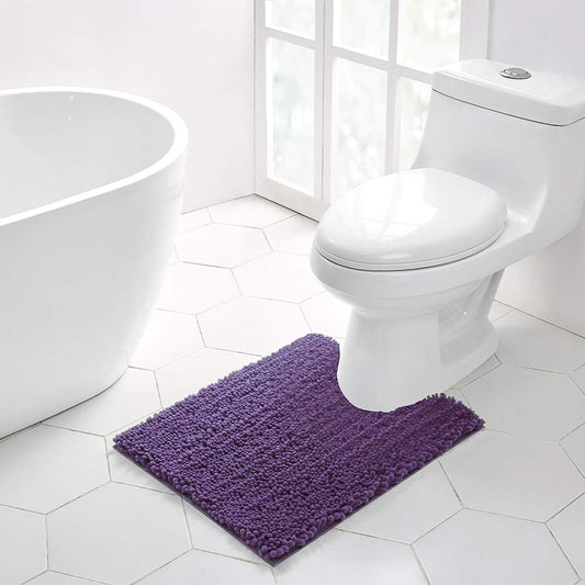 Walensee Bathroom Contour Rug Non Slip Toilet U Shaped Bath Mat (20x24, Lavender) Water Absorbent Super Soft Shaggy Chenille Machine Washable Dry Extra Thick Perfect Absorbant Best Plush Carpet