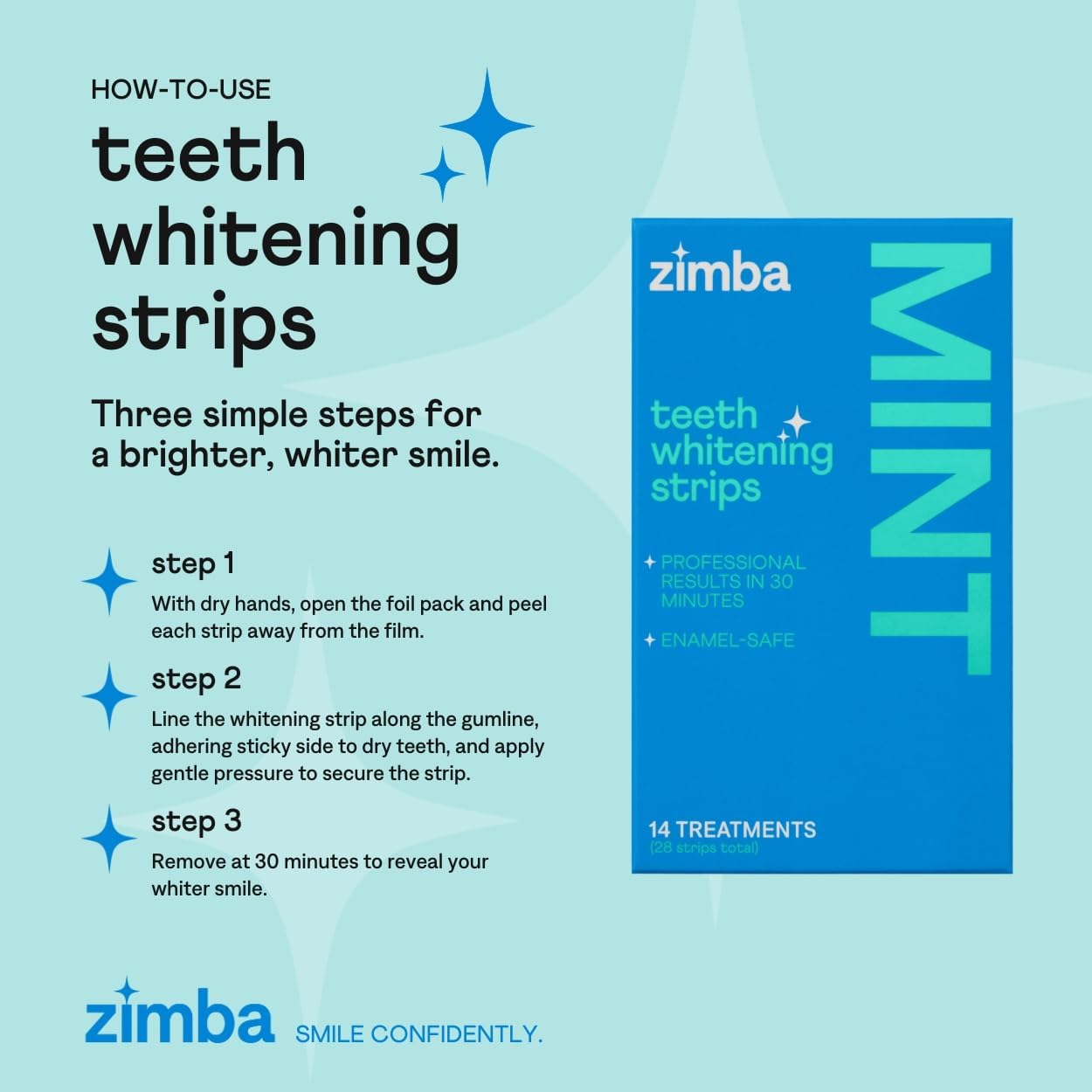 Zimba Teeth Whitening Strips 3-Pack Sampler Bundle | Watermelon, Cherry, Mint | Vegan Whitening Strips, Enamel Safe Teeth Whitening, Hydrogen Peroxide Tooth Whiteners