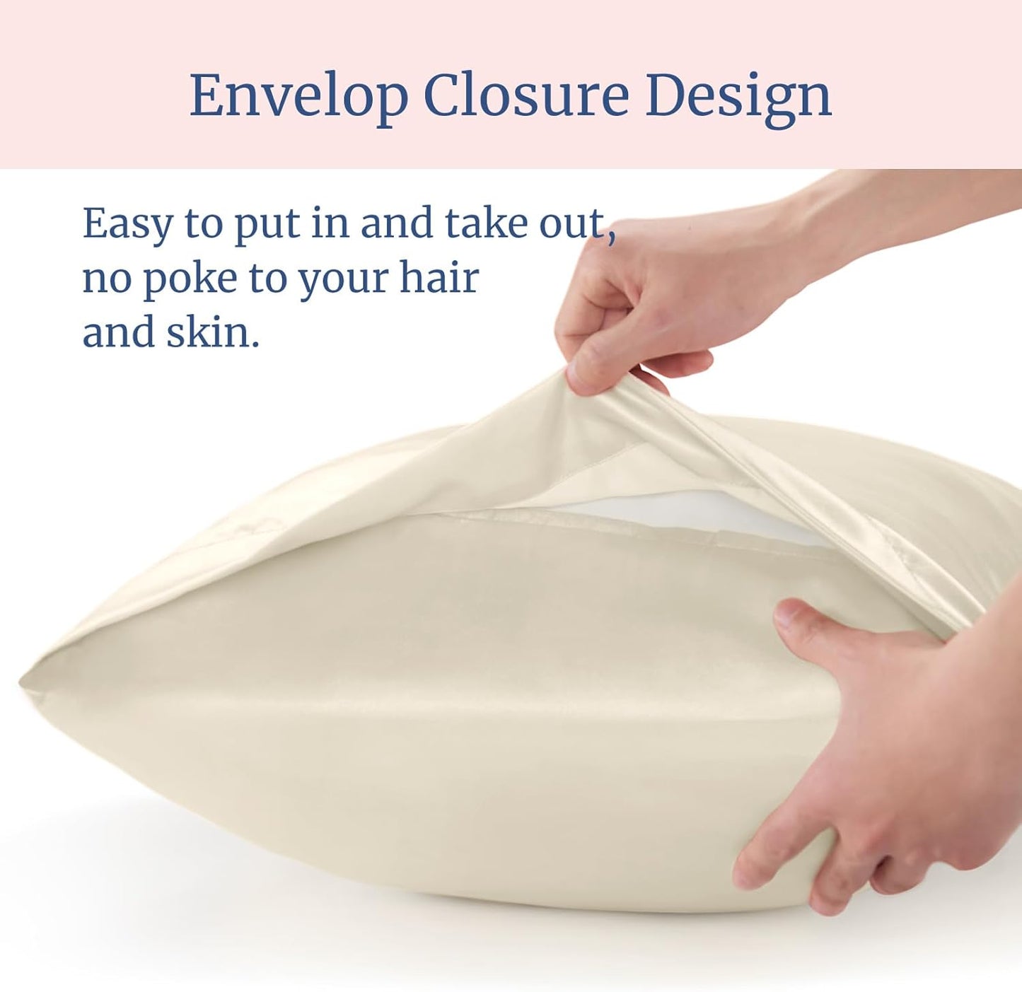 BEDELITE Satin Pillowcase for Hair and Skin, Super Soft and Cooling Similar to Silk Pillow Cases 2 Pack with Envelope Closure, Gift for Women Men(20"x26" Standard Size, Beige)