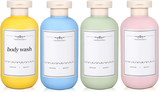 4 PACK Travel Shampoo Bottle, Empty Plastic Squeeze Bottles 6.8oz with Flip Cap, Lotion Container for Toiletries Travel Size Shampoo and Conditioner