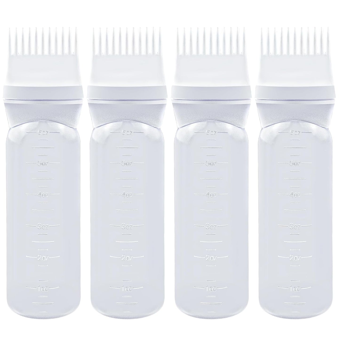 ELANE 4 Pcs Root Comb Applicator Bottle 6oz,Hair Oil Applicator Bottle for Hair,Oil Comb Applicator Hair Bottle Applicator for Hair Dye Shampoos Hair Salons Camping Traveling(White)