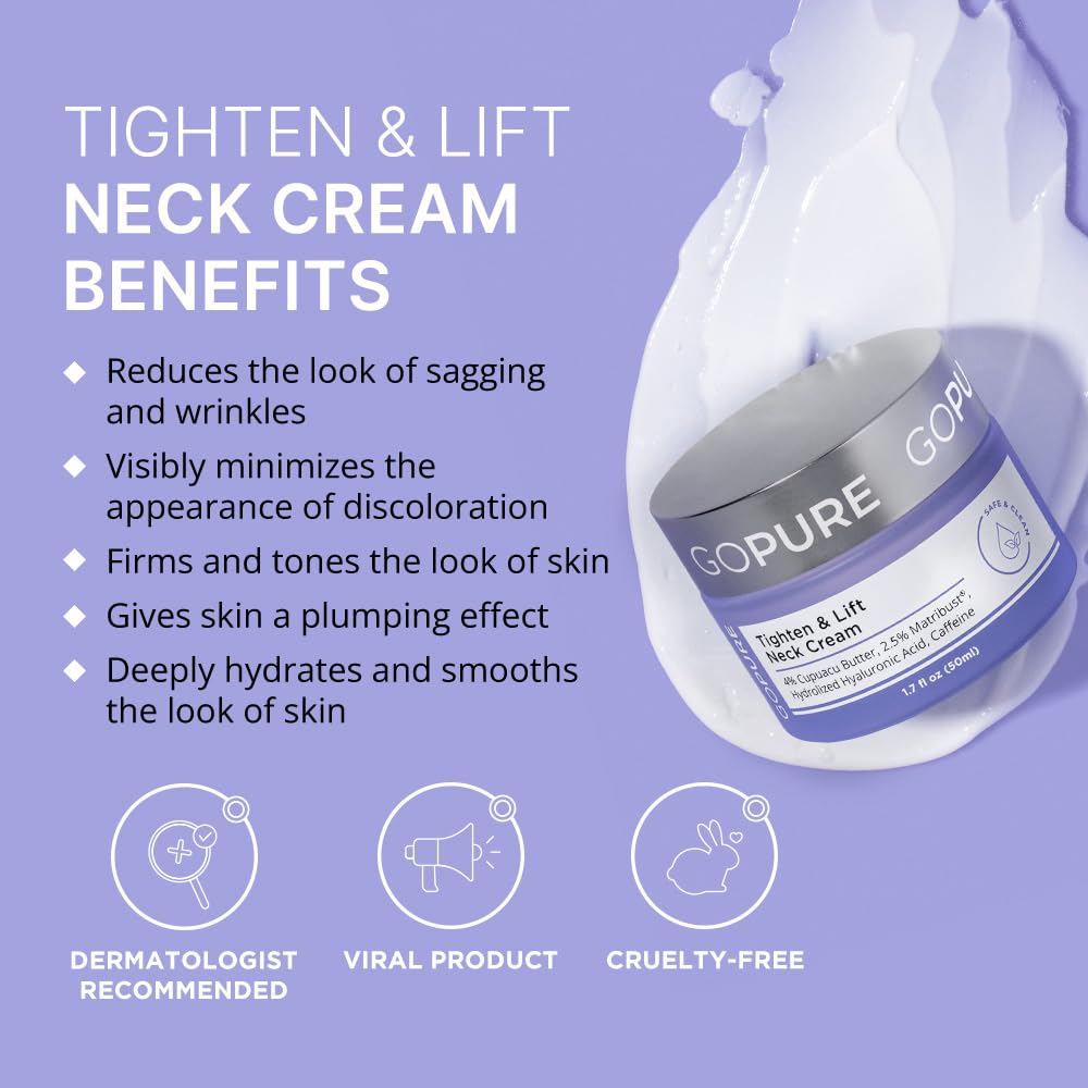 goPure Tighten & Lift Neck & Chest Moisturizer Cream for Visibly Firming, Tightening and Lifting Wrinkles & Crepey Skin, 1.7oz - Pack of 2