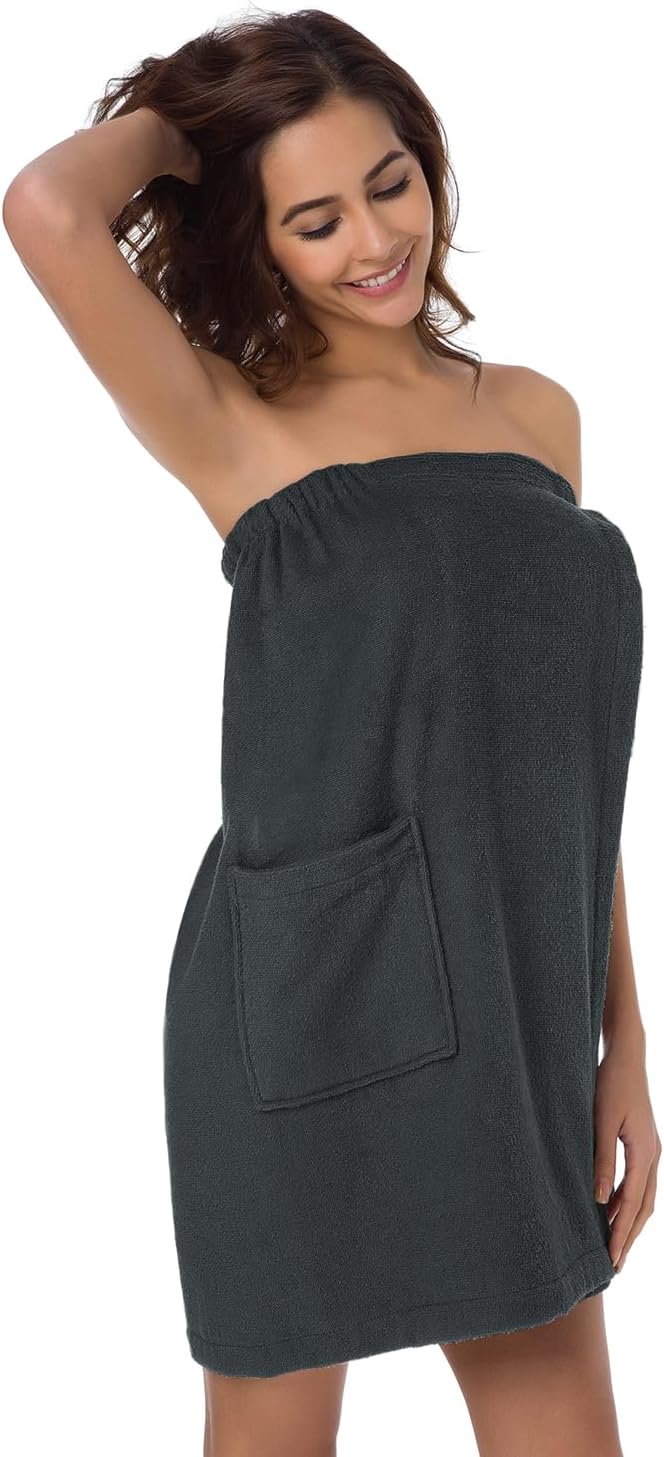 SIORO Women Bath Towel Wrap Robe, Soft Cotton Terry Spa Cloth, Plush Adjustable Closure for Shower, Travel, Pool, Gym