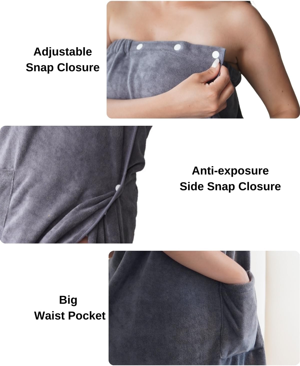 Efforest Towel Wrap for Women, Lightweight Quick Dry Wrap Towel Full Length - Adjustable Beach & Pool Bathrobe with Pocket, Grey-L/XL
