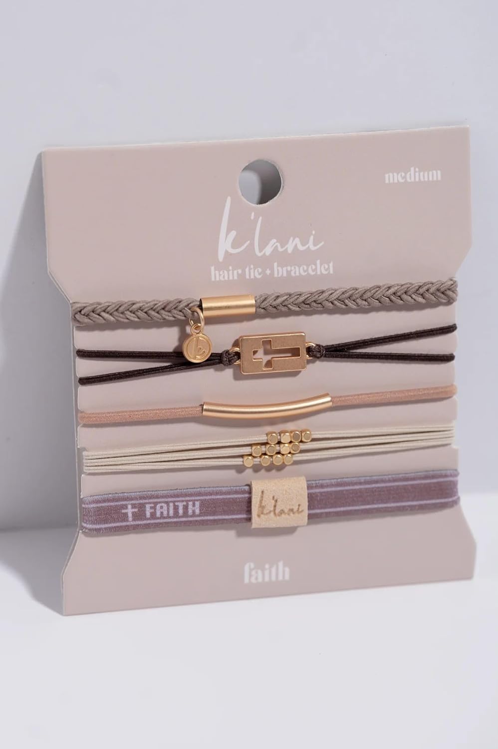 K'lani Faith Bracelets for Women – Elastic Bracelets and Boho Hair Ties – Cute Hair Ties for Women and Hair Tie Accessories – Stylish Bracelets Boho Style for Hair and Wrist – Set of 5 (Medium)