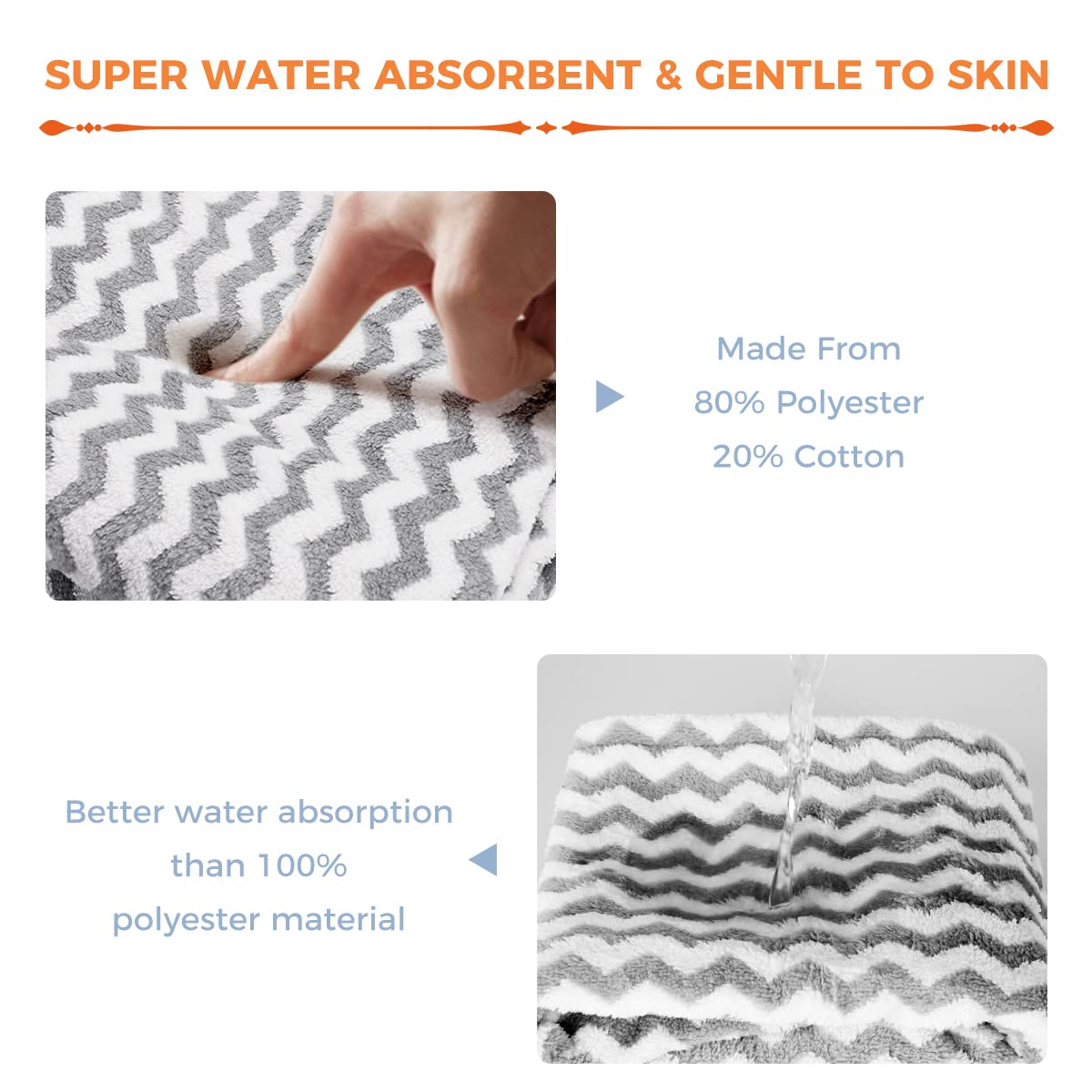 ELLEWIN Microfiber Hair Towel Wrap for Women 2 Pack,Adjustable Hair Drying Turban with Two Button,Anti Frizz,Super Absorbent Quick Stripe Dry Hair Towels for Long Thick Short Hair