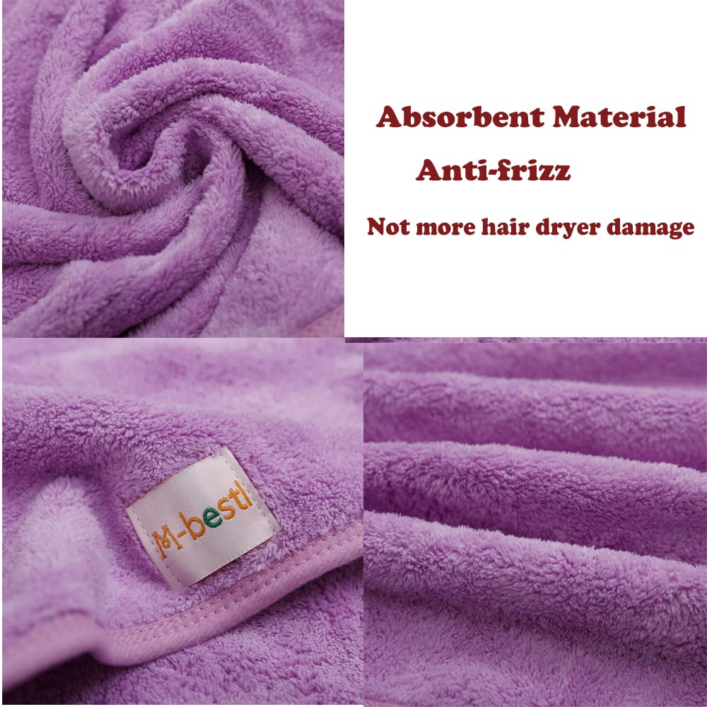 2 Pack Microfiber Hair Towel Wrap,Hair Drying Towel with Button,Absorbent Head Towel to Dry Hair Quickly (Purple)