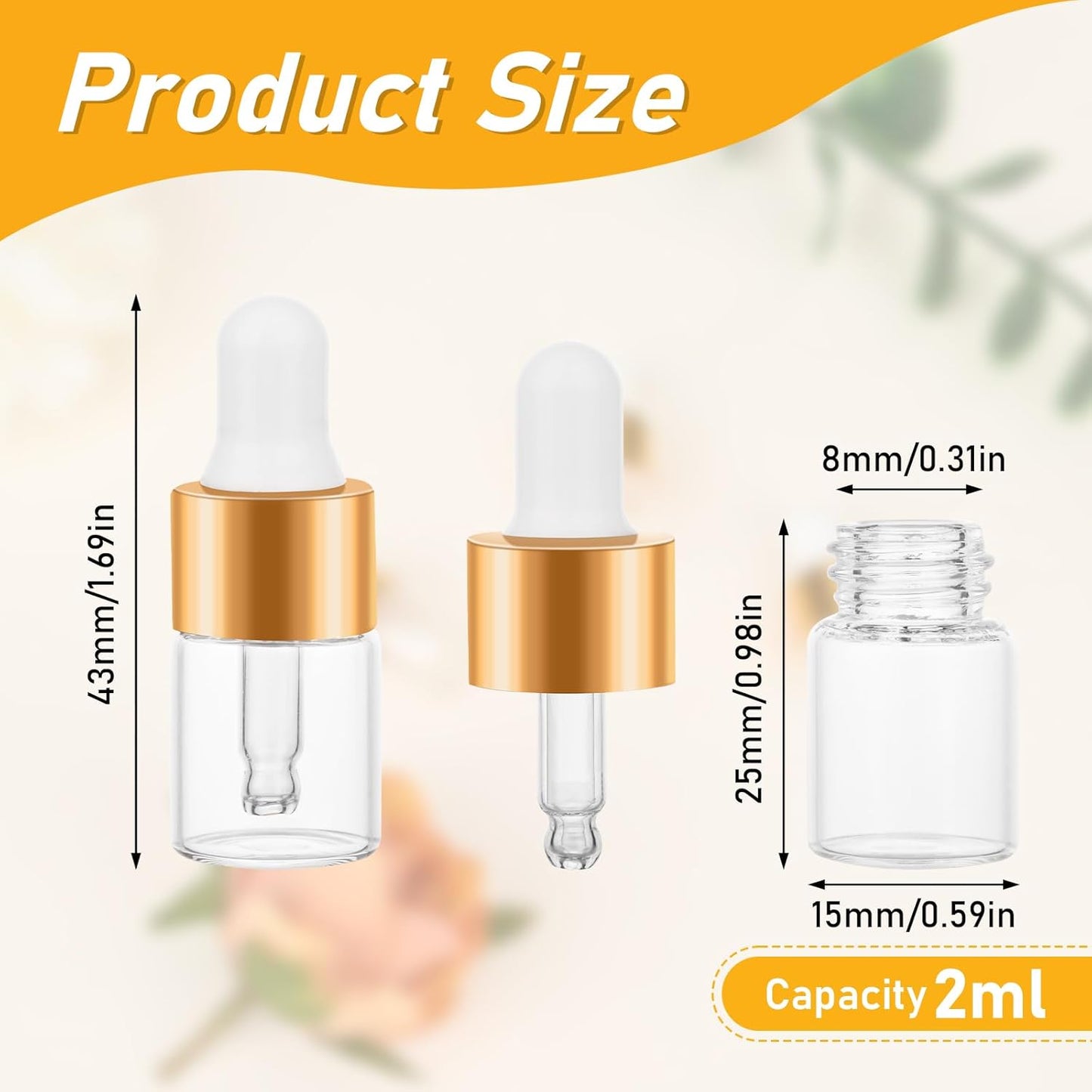 100 Pack Mini Dropper Bottle for Cuticle Oil, 2ml Small Sample Essential Oil Dropper Bottles for Travel, Clear Empty Vails for Cosmetic Perfume