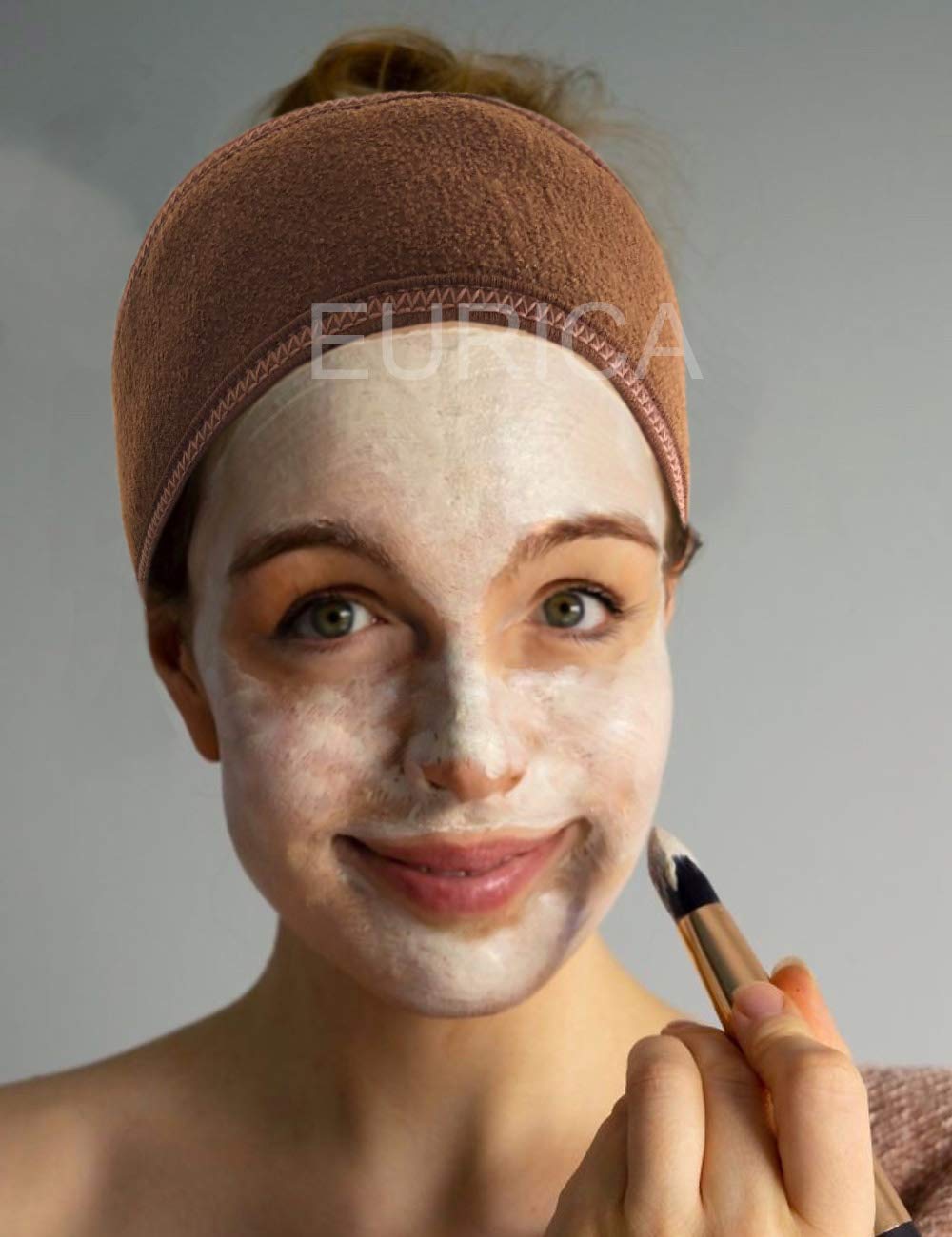 EUICAE Spa Headband Hair Wrap Sweat Towel Non-slip Stretchable Washable Makeup Headband for Face Wash Facial Treatment Sport Fits All White (Brown)