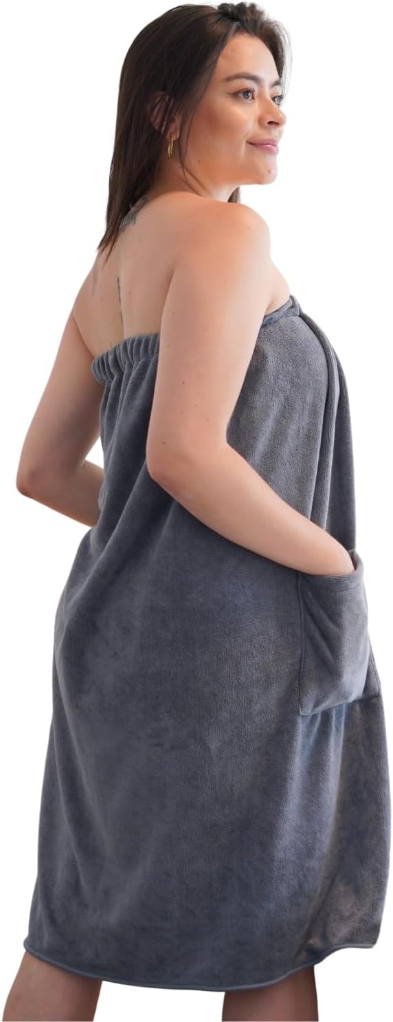 Efforest Towel Wrap For Women, Lightweight Quick Dry Wrap Towel Full Length - Adjustable Beach & Pool Bathrobe with Pocket, Grey-S/M.