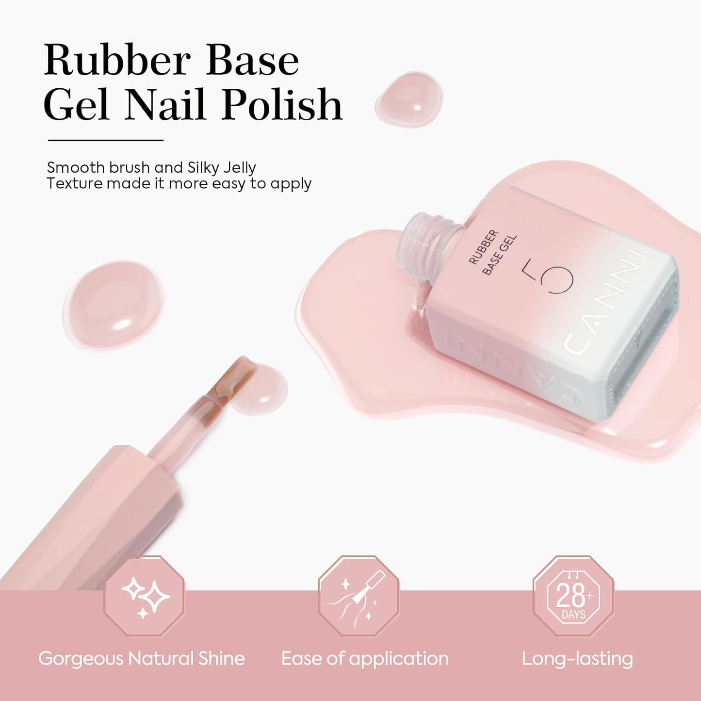 CANNI Rubber Base Gel Nail Polish Set- 6 Pcs 9 Ml Clear Milky White Neutral Nude Pink Colors Rubber Base for Nails, Soak Off LED Nail Gel Manicure Kit DIY at Home Salon Gifts