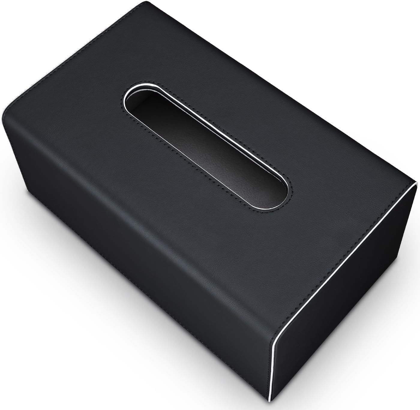 KINGFOM Tissue Box Cover, PU Leather Rectangular Tissue Box Holder with Magnetic Bottom Cover for Facial Tissues/Napkins, Office & Living Room Decor Box (Black)