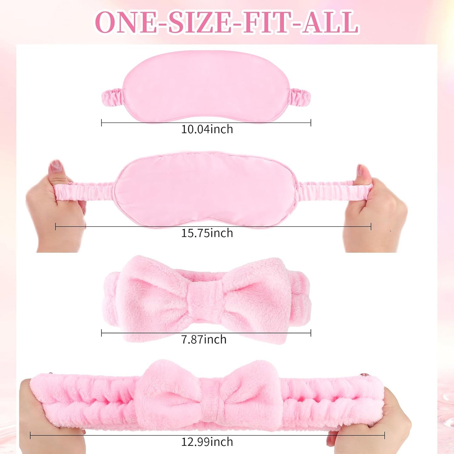 Wecoe 12pcs/set Bow Spa Headbands & Eye Masks - Bachelorette Party Favors, Bridal Shower & Bridesmaid Proposal Gifts(White, Pink)