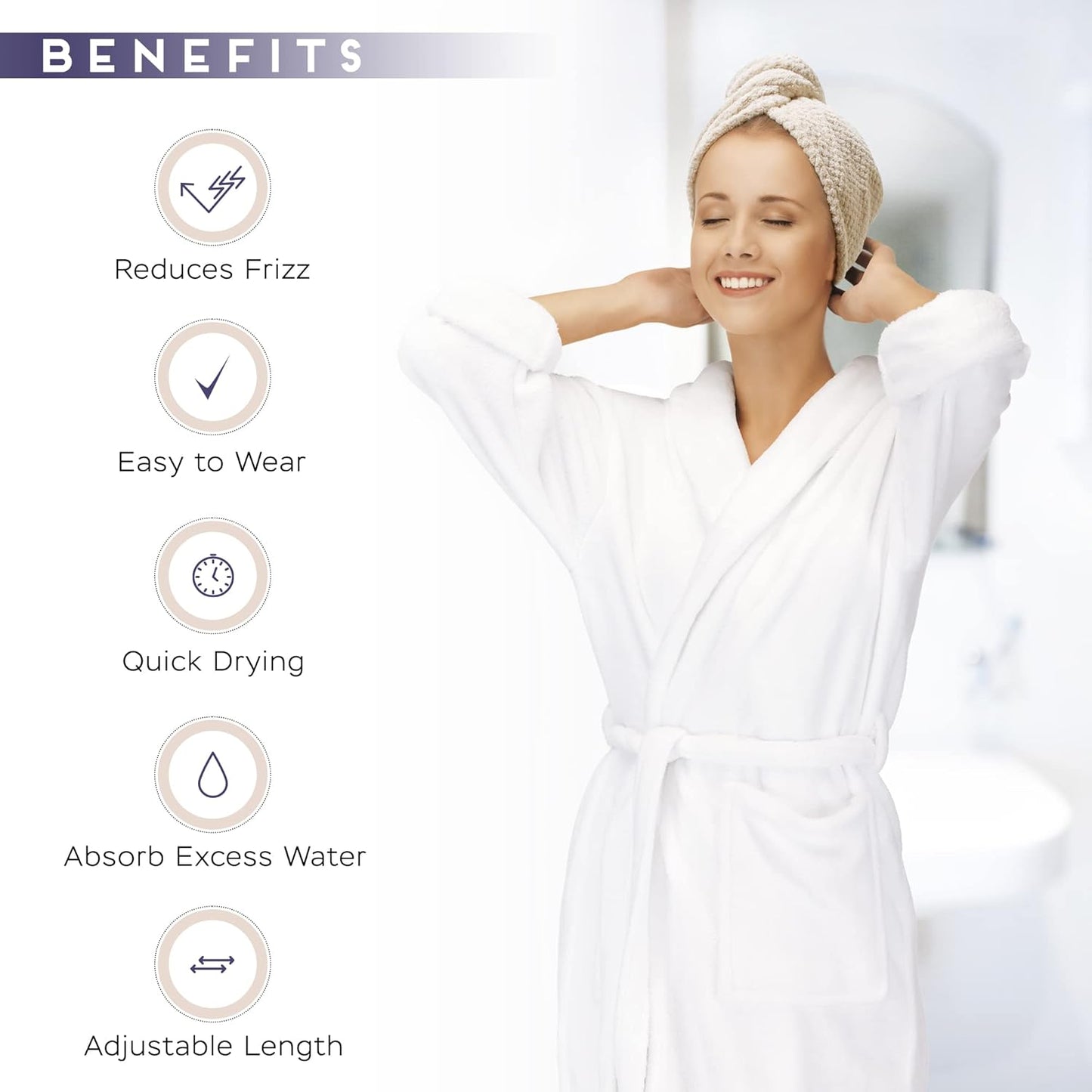 2 Pack Microfiber Hair Towel Wrap for Women, Anti Frizz Quick Drying Hair Turban for All Hair Style, Absorbent and Lightweight (Beige)