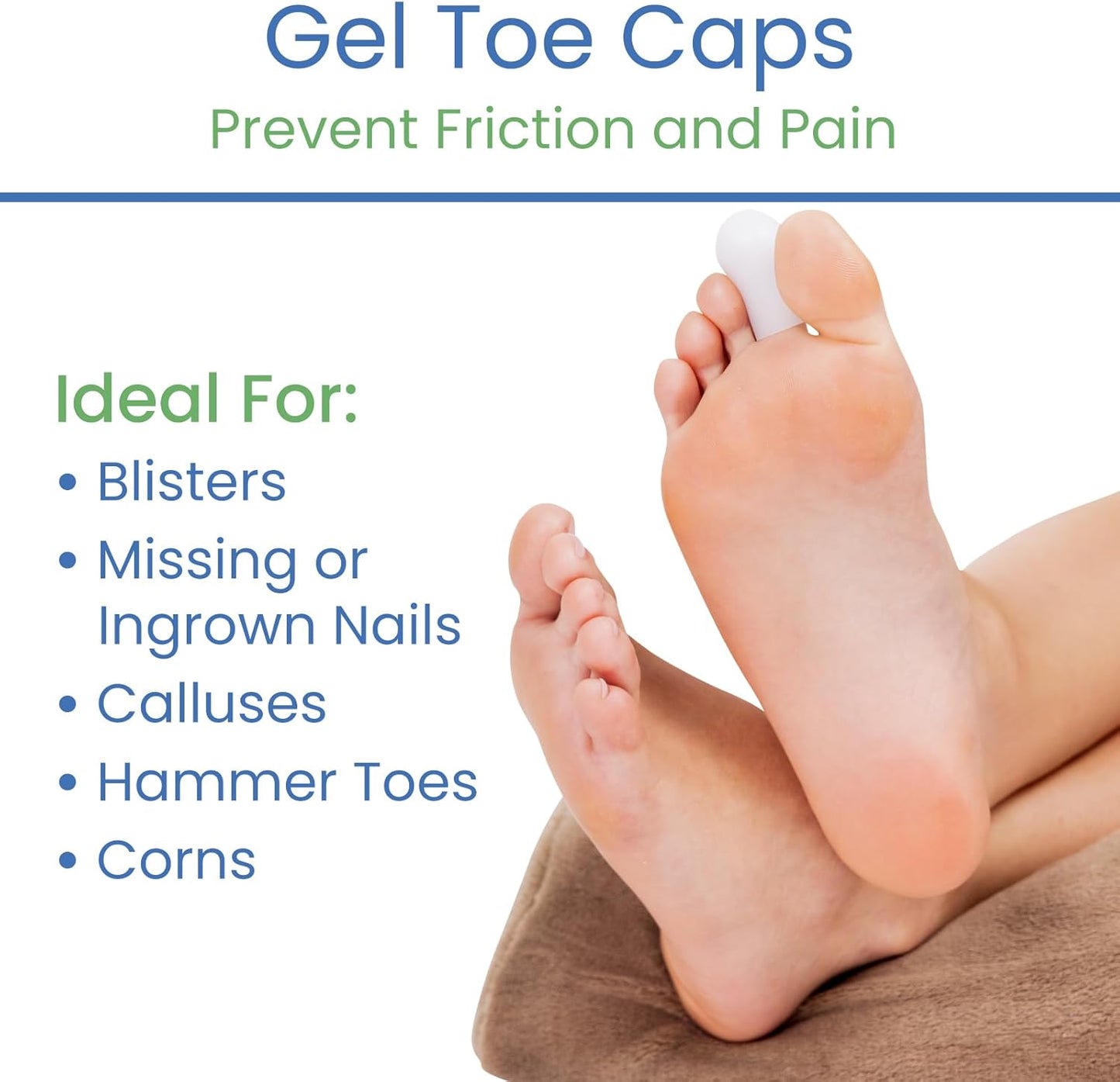 ViveSole Soft Gel Toe Protectors for Men & Women (10 Pack) - Toe Caps for Foot Pain Relief - Flexible Cushion Sleeves for Blisters, Ingrown Toenails, Hammer Toes, Corns, Calluses, Blisters (Medium)