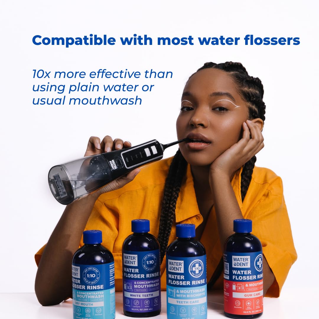 Concentrated Water flosser Rinse & Mouthwash | Add to Oral irrigator | Mint Flavor | When dilluted 186 fl.oz | Alcohol and Fluoride Free. Made in USA | Pack of 1 = 16.9 fl.oz WATER DENT