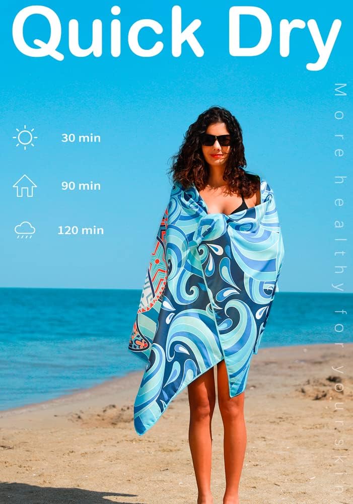 2 Pack Microfiber Lightweight Beach Towel Sand Free Quick Dry Absorbent Thin Compact Towels for Swimming Pool Camping Beach Accessories Large Easy Pack Travel Things for Vacation Essentials Gift