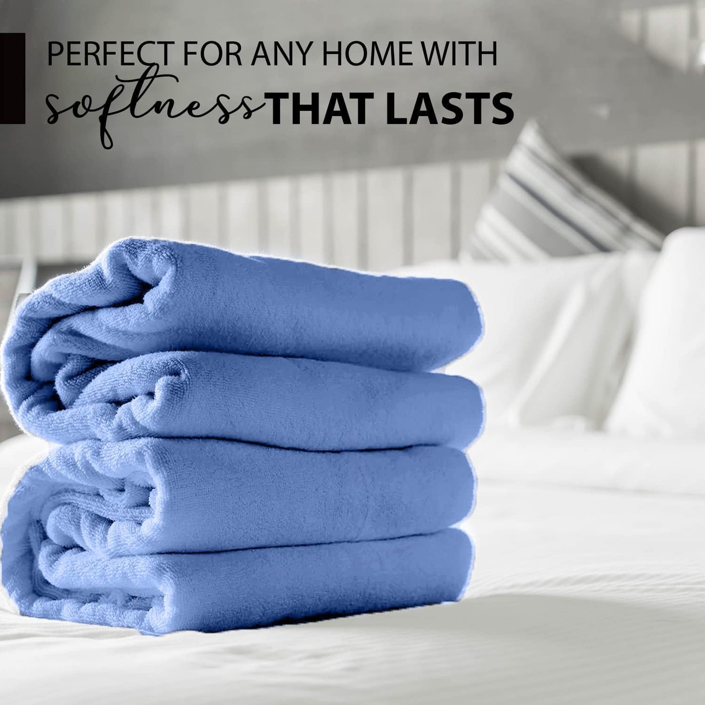 100% Cotton Bath Towels, 24x48 Pack of 6 Towels, Quick Dry, Highly Absorbent, Soft Feel Towel, Gym, Spa, Bathroom, Shower, Pool, Luxury Soft Towels (Blue, 24x48-6 Pack)