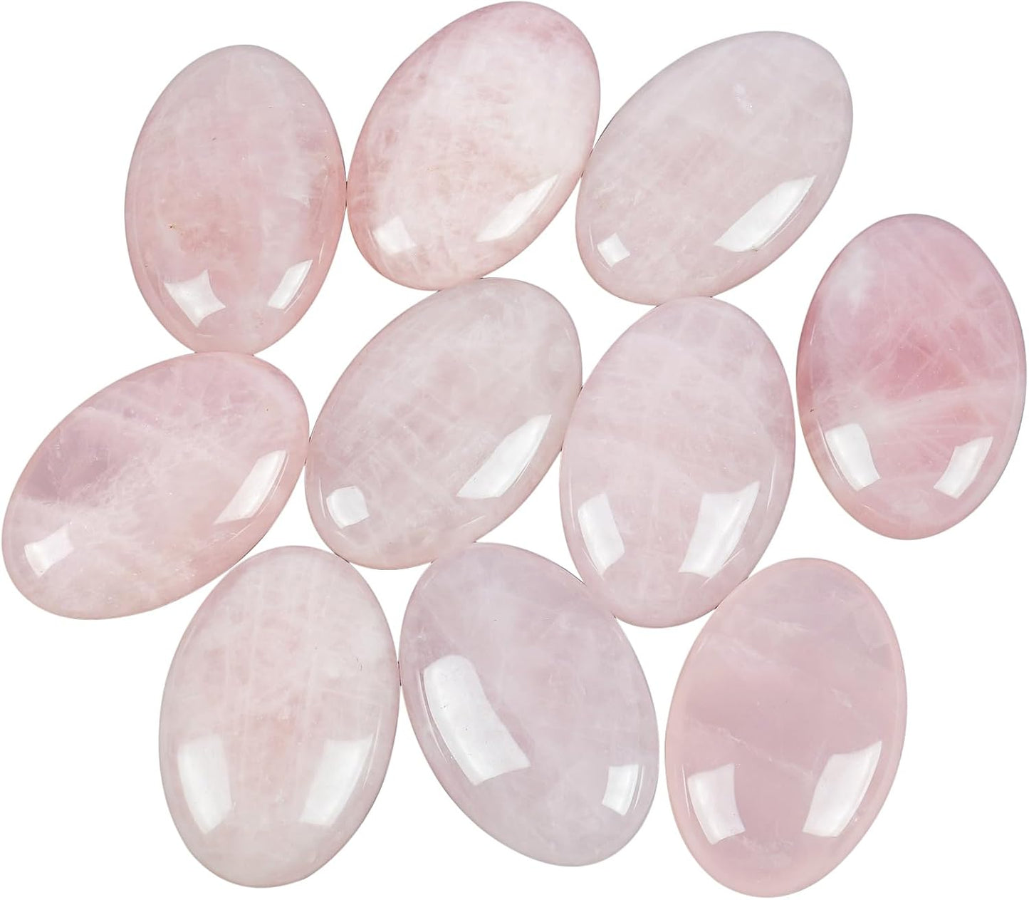 Natural Rose Quartz Oval Polished Worry Stones, Healing Crystal Indoor Fountain Stones Massage Energy Anxiety Relief Items