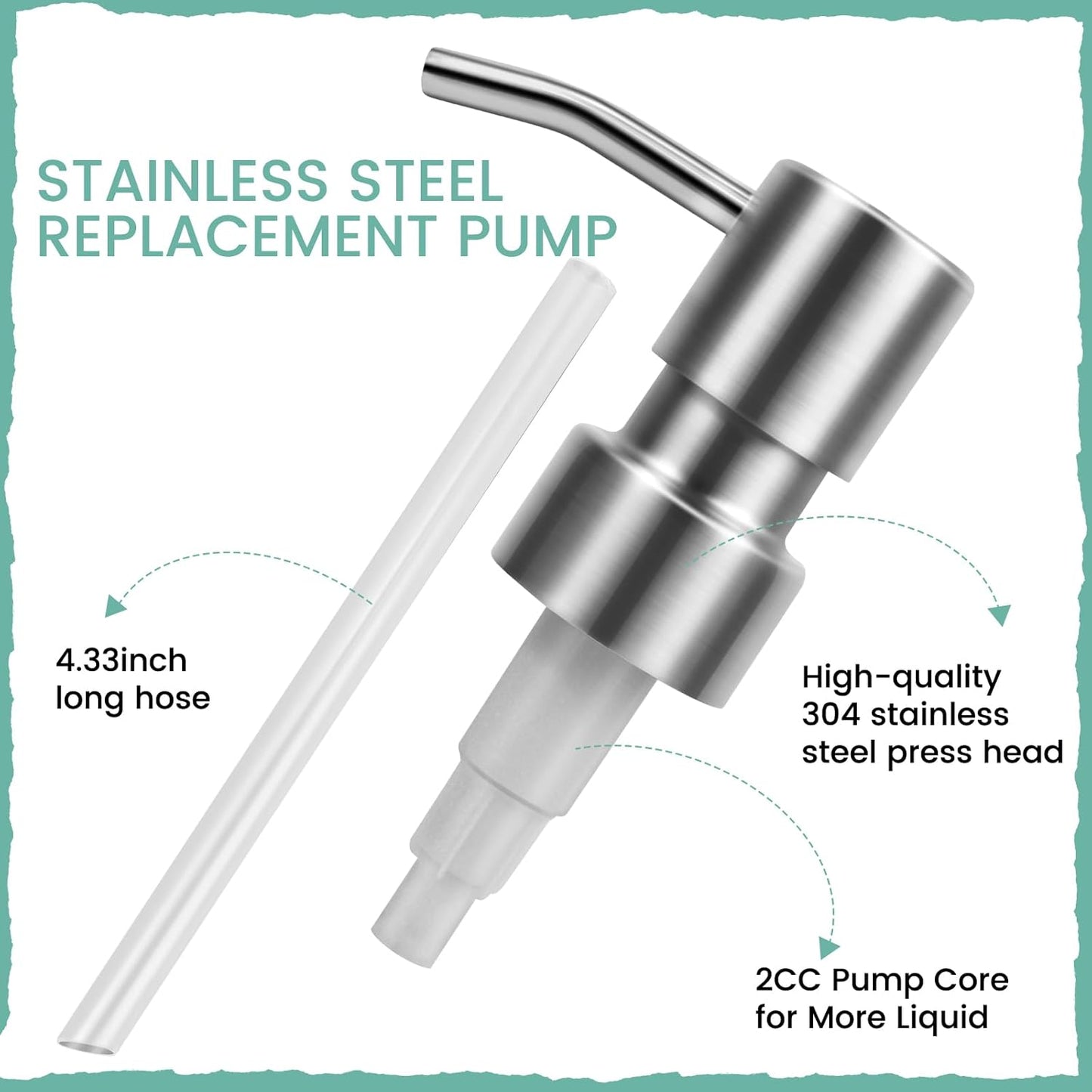1 pcs 304 Stainless Steel Soap Dispenser Pump - Standard 28/400 Thread Replacement for Hand Soap Lotion Bottles