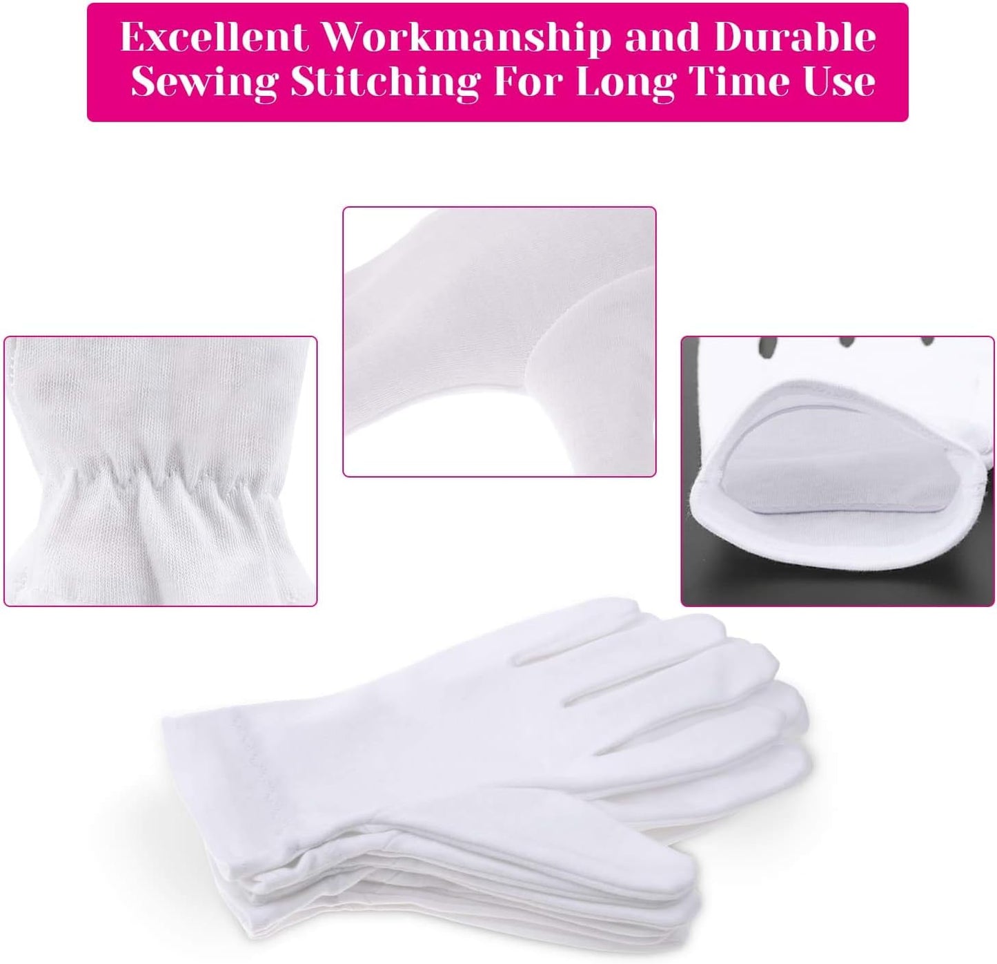 Moisturizing Gloves for Dry Hands Overnight, Selizo 3 Pairs 100 Percent White Cotton Gloves for Women Eczema, Hand Moisturizer Sleeping Spa Gloves for Eczema Dry Hands