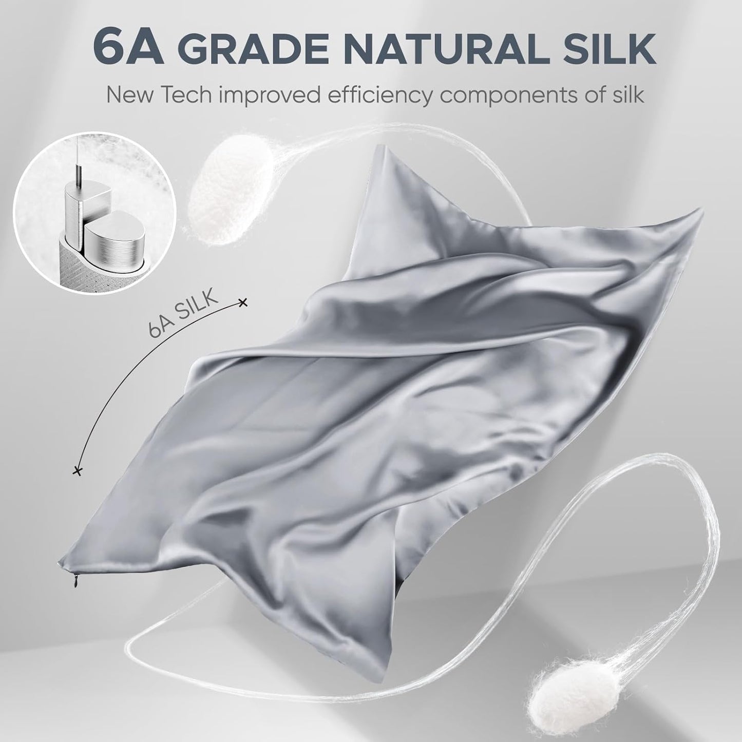 100% Pure Mulberry Silk Pillowcase for Hair and Skin - Allergen Resistant Dual Sides,600 Thread Count Silk Bed Pillow Cases with Hidden Zipper,1pc,King Size,Medium Grey