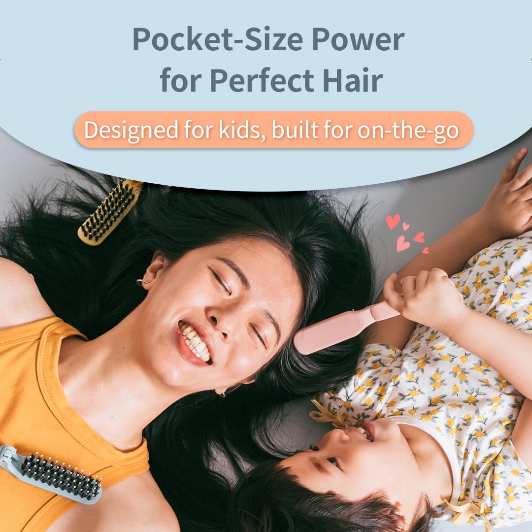 Uffy MiniPop Travel Hair Brush – Mini Folding Boar Bristles for Women, Men & Kids | Kid-Friendly Portable Purse Brush for Wet & Dry Hair, Curly or Straight | Pocket-Size Detangler – Ballet Pink