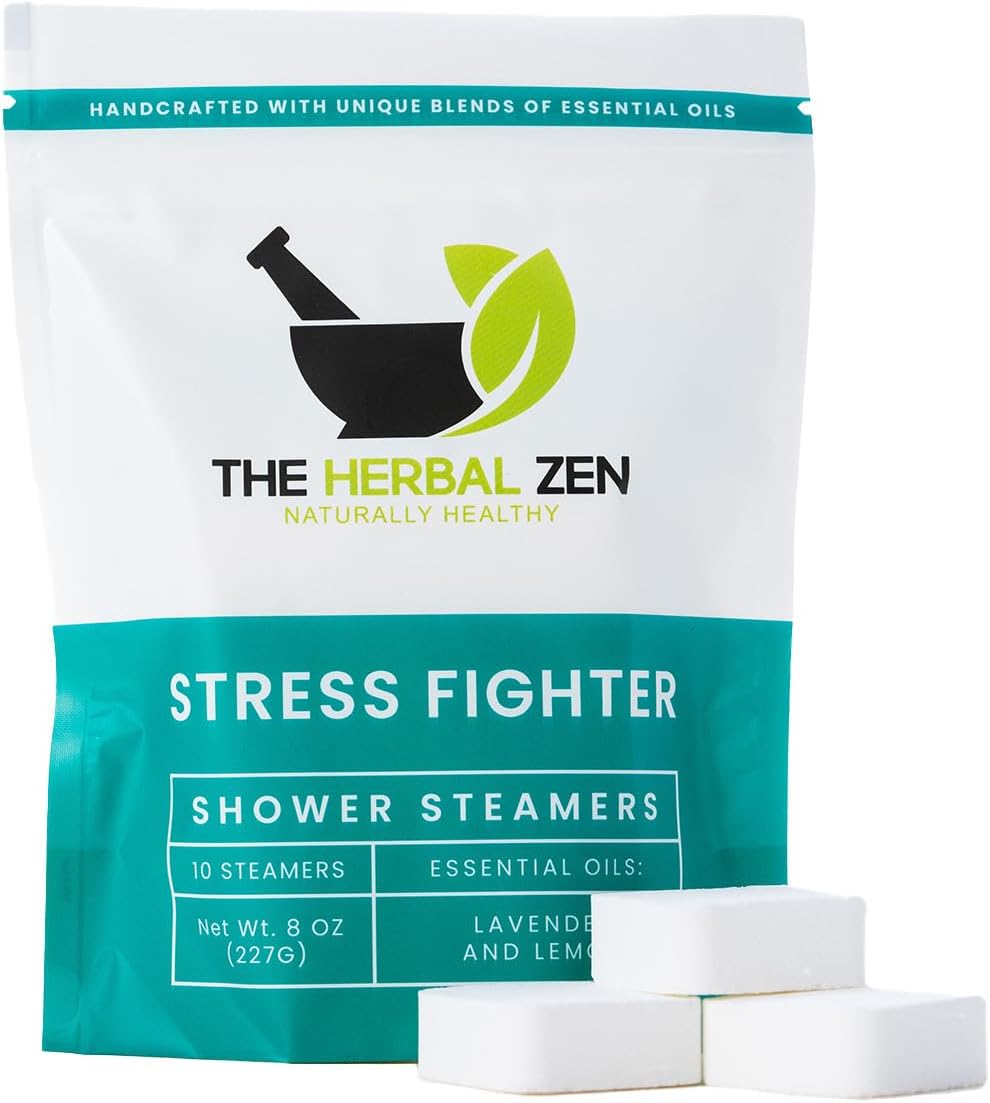 Stress Fighter Shower Steamers Aromatherapy for Relaxing - USA Made - Lavender & Lemon Shower Bomb Tablets – Christmas Gift - Adult Stocking Stuffer – Soothing Natural Essential Oils (10 Pack)