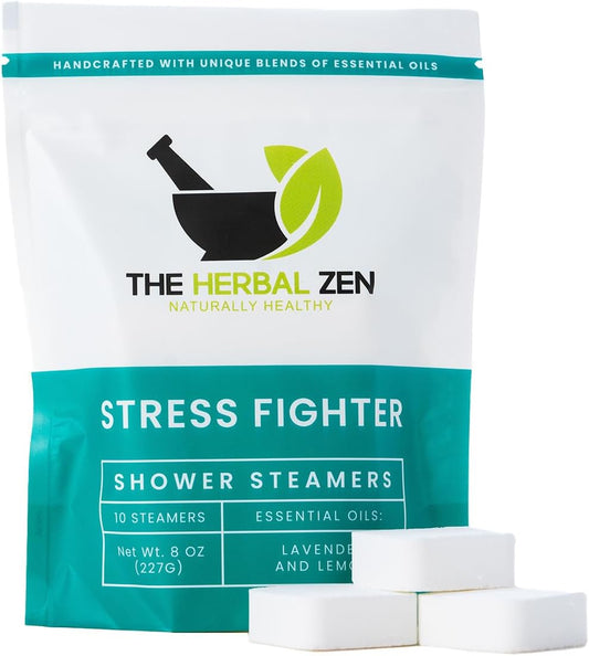 Stress Fighter Shower Steamers Aromatherapy for Relaxing - USA Made - Lavender & Lemon Shower Bomb Tablets – Christmas Gift - Adult Stocking Stuffer – Soothing Natural Essential Oils (10 Pack)