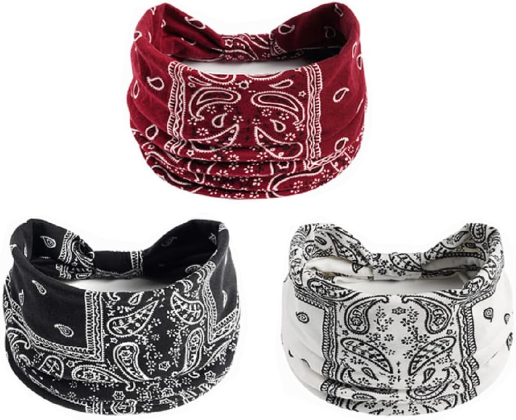 K-Elewon 3 Pack Women Wide Elastic Head Wrap Headband Sports yoga Hair Band