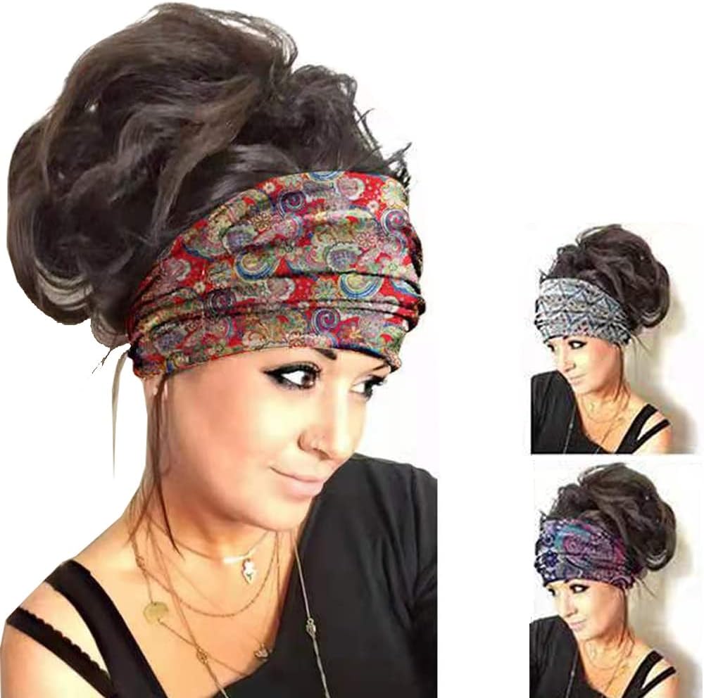 K-Elewon 3 Pack Women Wide Elastic Head Wrap Headband Sports yoga Hair Band