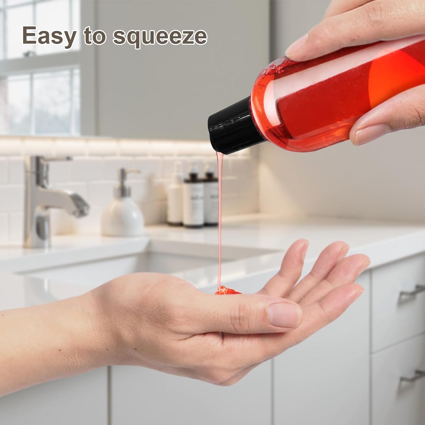 2 Pack 8 oz Plastic Squeeze Bottles with Black Disc Caps Refillable Clear Empty Containers Travel Bottles for Toiletries Conditioner Shampoo Lotions Gels